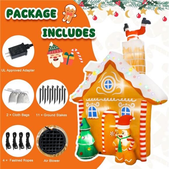 10FT Christmas Inflatables Gingerbread House Decorations, Outdoor - Picture 4 of 7